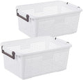 Stackable Storage Basket Organizer with Handle | Storage Bin, 40 Liter, Set of 2, White by HANAMYA
