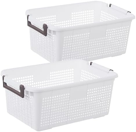 Stackable Storage Basket Organizer with Handle | Storage Bin, 40 Liter, Set of 2, White by HANAMYA