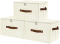 ANMINY Storage Box Fabric Bins with Zipper Lid, 15"x10"x10" Beige 3PCS by ANMINY
