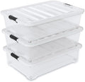 50 L Large 3 Packs Clear Plastic Under Bed Storage Container with Lid and Wheels, Under the bed Boxes by Cinkyou