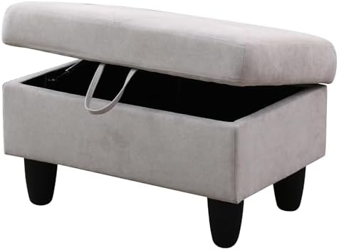28.5'' Ottoman with Storage, Flannel Ottoman Foot Rest for Living Room Upholstered Footstool, Perfect Storage Ottoman Bench Bag Floor Chair for Bedroom or Entryway, Grey White - Image 6