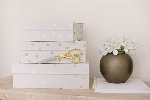 kate spade new york Set of 3 Decorative Storage Boxes, Gold Dot with Script - Image 2
