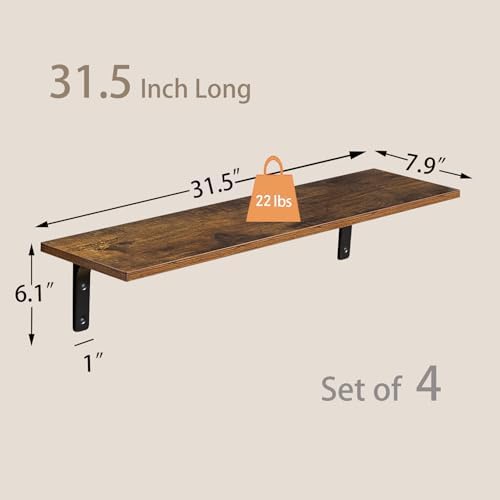 DINZI LVJ Long Wall Shelves, 31.5Inch Wooden Wall Mounted Shelves, Set of 4 - Image 3
