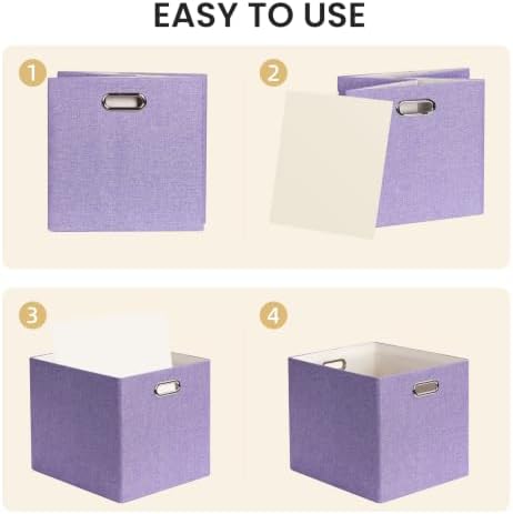 Posprica 3X Thicker Collapsible Storage Bins,13×15x13 Foldable Storage Cube Boxes Fabric Drawer for Closet Shelf Cabinet Bookcase, set of 4 (Purple) - Image 4