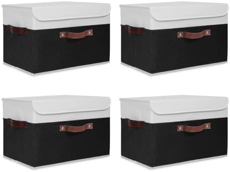 ANMINY Fabric Storage Box Bins with Lids, Black White, 15"x10"x10", 4 Pack by ANMINY