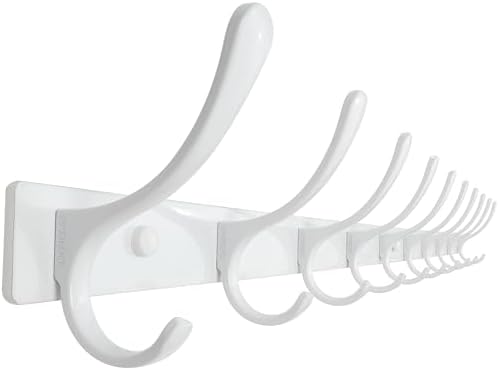 SKOLOO Wall Mounted Coat Rack - 10 Hooks, Heavy Duty, Stainless Steel, Metal Wall Hangers, Sturdy Coat Hooks for Hanging Coats, Jacket, Clothes, Hat, White by SKOLOO