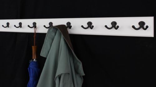 White Coat Rack with Aged Bronze Double Style Hooks (25.5" x 3.5" with 5 hooks) - Image 2