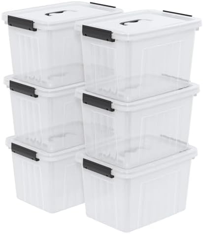 12 Quart Plastic Storage Boxes, Clear Latch Storage Bins, 6-Pack by Ponpong