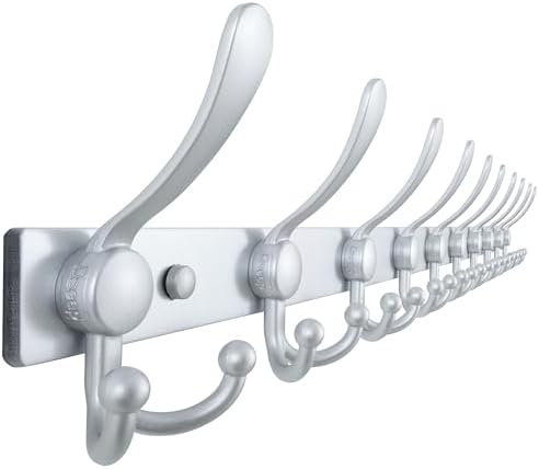 Dseap Coat Rack Wall Mount 37 Inch, Heavy Duty 12-Gauge Base vs Flimsy 1mm, Double-Thick Solid Anti-Snap Hooks, 16” Stud-Mount, Stainless Steel 10-Hook Hanger for Closet Entryway, Silver by Dseap