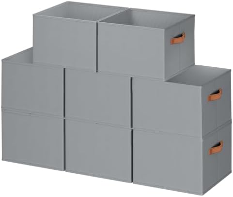8 Pack Large Closet Storage Baskets Bins for Shelves, Collapsible Fabric Closet Organizers and Storage with Polyester Handles, Decorative Baskets for Organizing Clothes, Towels, Linen Closet 14"x10" by DiMJ