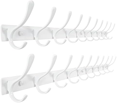 SKOLOO Coat Rack Wall Mounted - 10 Hooks, Pack of 2, Heavy Duty, Stainless Steel, Metal Wall Hangers, Sturdy Coat Hooks for Hanging Coats, Jacket, Clothes, Hat, White by SKOLOO