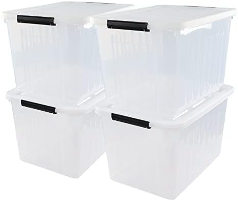 70 Quart Plastic Storage Bins with Wheels, Clear Large Plastic Boxes with Lids, 4 Packs by Rinboat