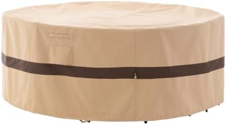 WJ-X3 Round Patio Furniture Cover Waterproof, 96" D x 31" H, Beige & Coffee by WJ-X3