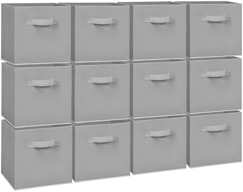Easi 11 inch Cube Storage Bins, 12 Storage Cube Organizer, Collapsible Fabric storage cubes with Handles, Closet Storage Basket For Organization, Shelf Basket For Shelves Clothes Books, Gray by Unknown