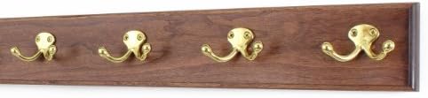 Cherry Coat Rack with Solid Brass Double Style Hooks (Mahogany, 20" x 3.5" with 4 hooks) by PEG+AND+RAIL