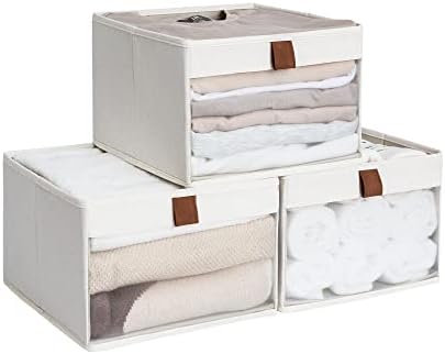 StorageWorks Closet Storage Bins with Clear Window 3 pack, Metal Storage Baskets For Shelves With Frame, Rectangle Storage Bins - Image 2