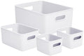Superio Ribbed Collection - Decorative Plastic Basket Open Home Storage Bins Organizer, White (Set of 4) 1 Large, 1 Medium, 2 Small - Container Boxes for Organizing Closet Storage Bins for Shelves by Superio