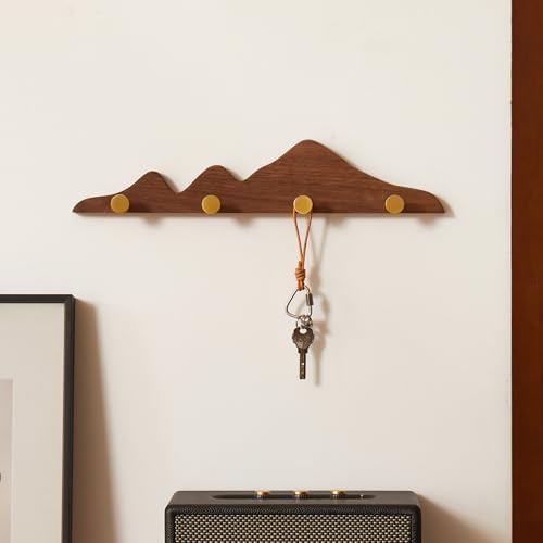 Wall Coat Rack, Walnut Wood, 4 Hooks by THFLSTR