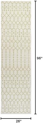 Eyely Moroccan Woven Runner Rug 2X8 Cream/Green, Indoor Outdoor Rug - Image 2