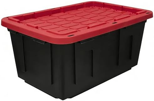 27 Gallon Heavy Duty Plastic Storage Bins with Lids, Black & Red (6) - Image 2
