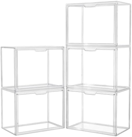 LXLXXL Acrylic Box Display Case, 5-Pack XL Stackable Storage Bins with Lid by LXLXXL