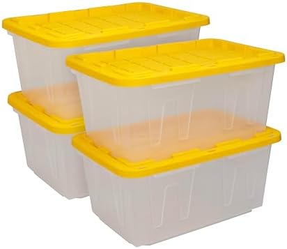 CX 27-Gallon Heavy Duty Clear Stackable Storage Bins with Lids, 4 Pack by BLACKYELLOW