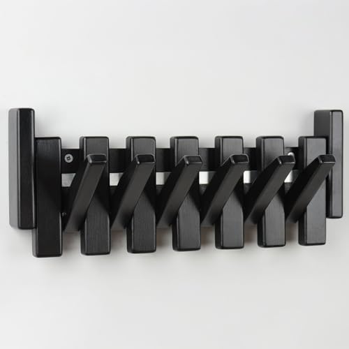 Beech Piano Key Coat Rack with 6 Flip Hooks, Black - Image 4