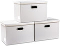 PRANDOM Large Stackable Storage Bins with Lids [3-Pack] Leather Fabric Foldable Storage Boxes Organizer Containers Baskets Cube with Cover for Bedroom Closet Office Nursery White (17.7x11.8x11.8) by Prandom