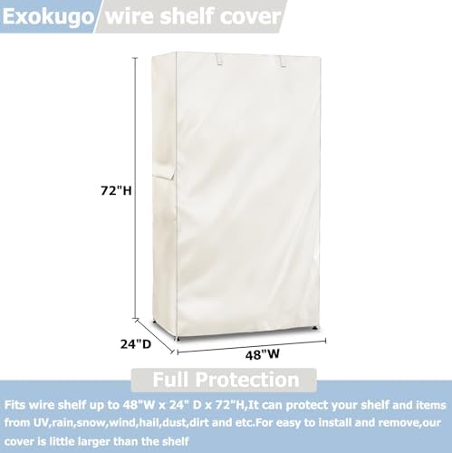 Wire Shelf Cover,600D Heavy Duty 100% Waterproof Shelf Covers for Wire Shelving,Outdoor Storage Shelves Cover for Metal Rack,48" W x 24" D x 72" H,Beige - Image 3