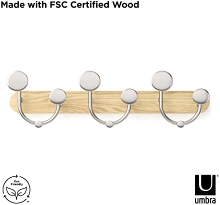Umbra Melody Wall-Mount Coat Rack Rail with Nine Hooks, Natural/Nickel - Image 4