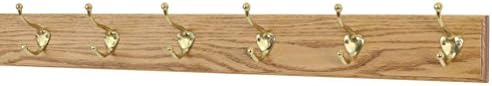 Solid Oak Coat Rack with Solid Brass Hat and Coat Style Hooks - Made in The USA (Golden Oak, 30.5" x 3.5" with 6 Hooks) by PEG+AND+RAIL
