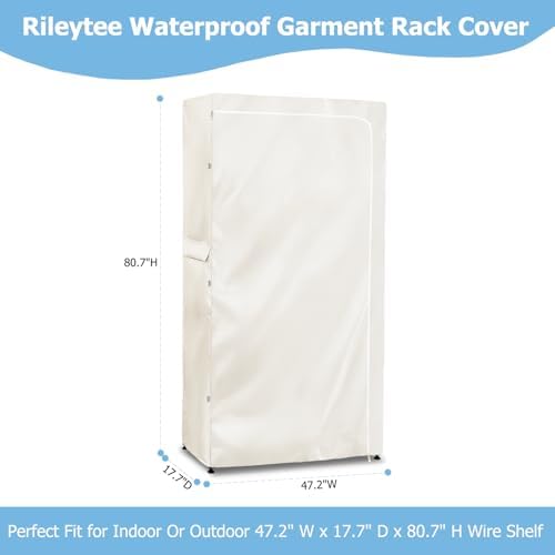 Rileytee Garment Rack Cover,600D Heavy Duty Waterproof Clothing Rack Cover,Clothes Rack Cover with Zipper for Metal Garment Rack(White,47.2"W x 17.7"D x 80.7"H,Cover Only） - Image 2