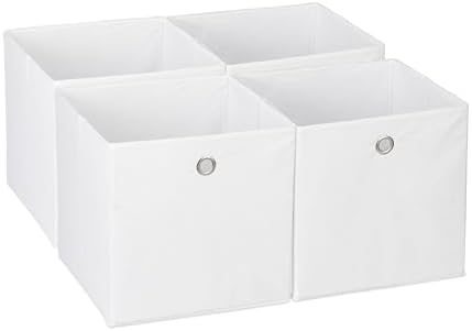 Relaxdays HLP Storage Box, Set of 4 Storage Cube, 30 x 30 x 30 cm, Folding Storage Box, Fabric, White by Relaxdays