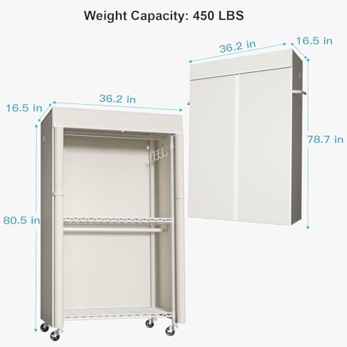 FUTASSI White Clothing Rack with Beige Cover, P1C Rolling Closets - Image 3