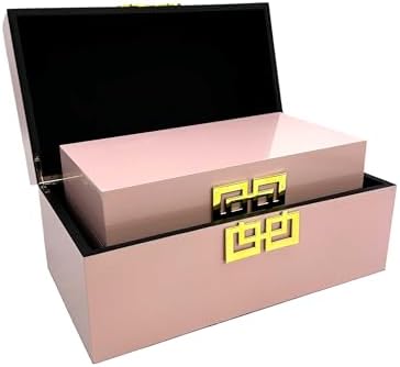 Galt International Storage Box Set Decorative Storage Box w/Hinged Lid Classic Design Wood Decor Boxes with Geometric Clasp Storage for Bedroom & Home - Set of 2 (Pink & Gold) - Image 6