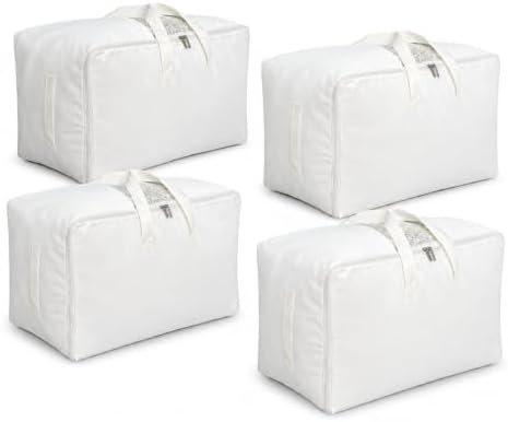 DoYiKe Soft Large Canvas Comforter Storage Bags with Four Carrying Handles and Clear Window, Closet Organizer for Clothing, Blankets Sheets Pillows and Bedding, 80L, 4 Pack, White by DoYiKe