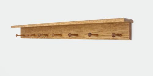 Oak Shaker Peg Rack with Shelf (Golden Oak, 58" with 10 pegs) by PEG+AND+RAIL