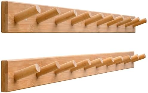 SKOLOO Wall Mounted Coat Rack 38", 10 Hooks, Bamboo, Shaker Style, Natural by SKOLOO