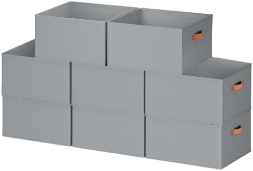 8 Pack Large Closet Storage Baskets Bins for Shelves, Collapsible Fabric Closet Organizers and Storage with Polyester Handles, Decorative Baskets for Organizing Clothes, Towels, Linen Closet 16x12x10" by DiMJ
