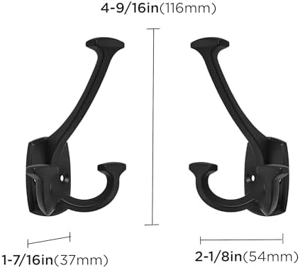 Large Wall Double-Sided Hook 10 Pack Matte Black Hook Decorative Heavy Duty Solid Large Coat Hooks for Towel Hanging Coats Robe Triple Coat Hook Three Prong Hook - Image 2
