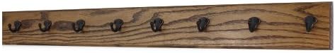 PegandRail Oak Wall Mounted Coat Rack with Aged Bronze Singular Style Hooks 4.5" Ultra Wide (Walnut, 41" x 4.5 with 8 Hooks) by PEG+AND+RAIL
