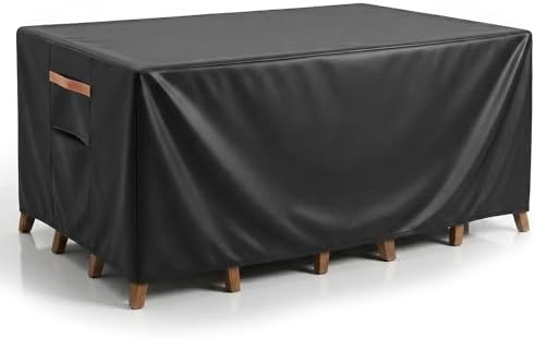 Outdoor Patio Furniture Cover Rectangular, Heavy Duty 600D Waterproof Cover for Table & Chair Set, Windproof, UV Resistant, All-Season Protection for Backyard,Deck & Garden,64" L x 52" W x 28" H,Black by BRUXOLAY