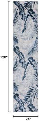 SAFAVIEH Washable Rug Outdoor Cabana Collection - 2' x 10' Runner, Grey & Navy, Non-Shedding & Easy to Clean, Ideal for Patio, Backyard, Mudroom (CBN452N) - Image 2