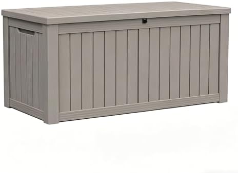 LAUSAINT HOME 180 Gallon Resin Deck Box, Package Delivery Box with Lockable Lid, Waterproof Outdoor Storage Box For Garden Tools, Patio Cushions(180 Gallon,Grey) by LAUSAINTHOME