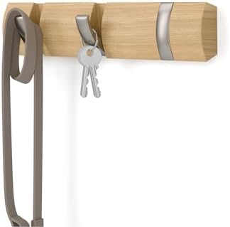 Umbra Flip Coat Rack, Wall Mount Retractable Hooks, 3-Hook, Natural/Nickel by Umbra