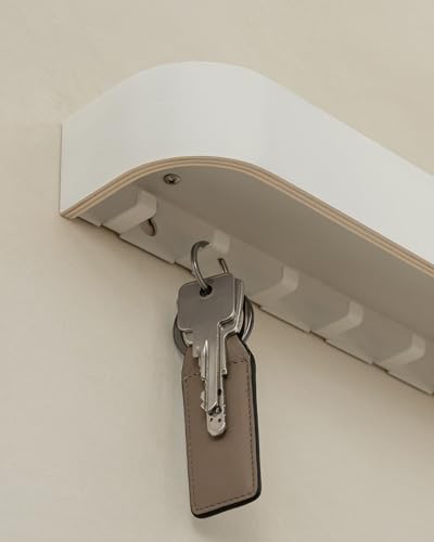 Kazai. Key Holder 'Toke' | Minimalist Key Hook Design from Berlin | Modern Key Holder Wall Mount with Wooden Shelf | Key Rack for Wall as Entryway Organizer | White - Image 5