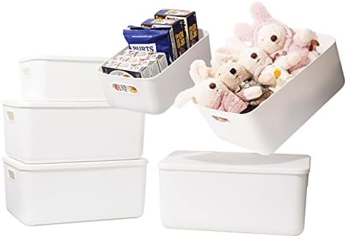 Yishyfier Plastic Storage Baskets Bins Boxes With Lids,Organizing Container White Storage Organizer Bins For Shelves Drawers Desktop Playroom Classroom Office,6-Pack(4M+2S) by Yishyfier