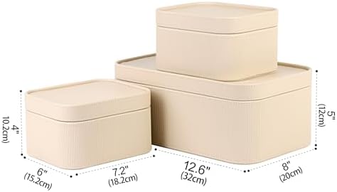 HofferRuffer Faux Leather Decorative Storage Boxes, Dust proof Storage Shelf Baskets with Lids Trays, Storage Bins Memory Box Organizer for Home, Office, Jewelry & More, Set of 3 (Beige) - Image 2