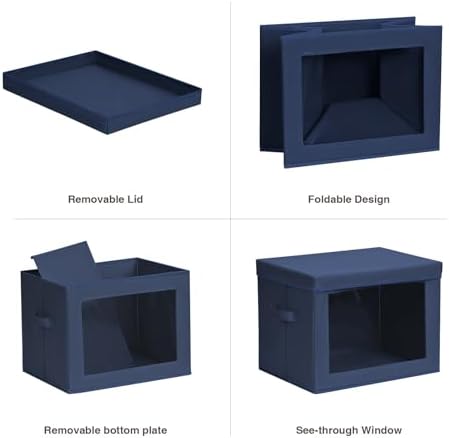 Homsorout Stackable Storage Bins with Lids - Large Decorative Basket with Lids, Fabric Foldable Closet Organizer Bins, Shelf Organizer for Living Room, Dorm, 5 Pack, Navy Blue - Image 7