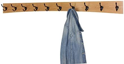 Solid Cherry Arched Wall Mounted Coat Rack Bronze Hat & Coat Hooks - Made in The USA (Natural, 52" x 4.5" with 10 Hooks) - Image 2